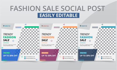 Elegant fashion sale social media post for the dress, clothes & product promo vector. Modern digital marketing big & super sale square Instagram Facebook social layouts web banner templates design.