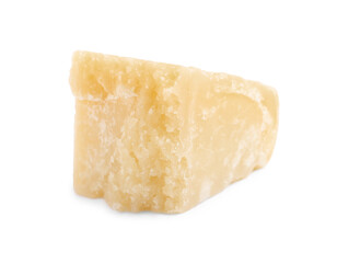 Piece of delicious parmesan cheese isolated on white