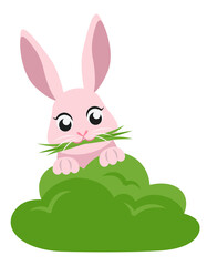 Easter bunny peeking out of bushes. Cute character in cartoon style