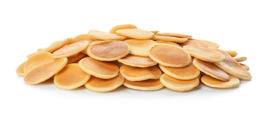 Tasty pancakes on white background