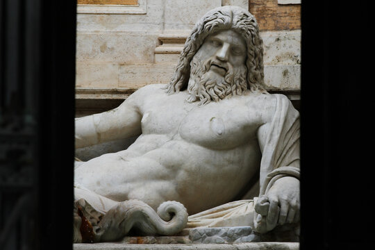 View of Marforio statue at Capitoline Museum in Rome, Italy.