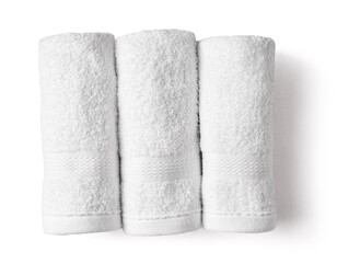 White spa towels on white background, from above