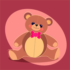 Cute plush toy teddy bear . Vector illustration