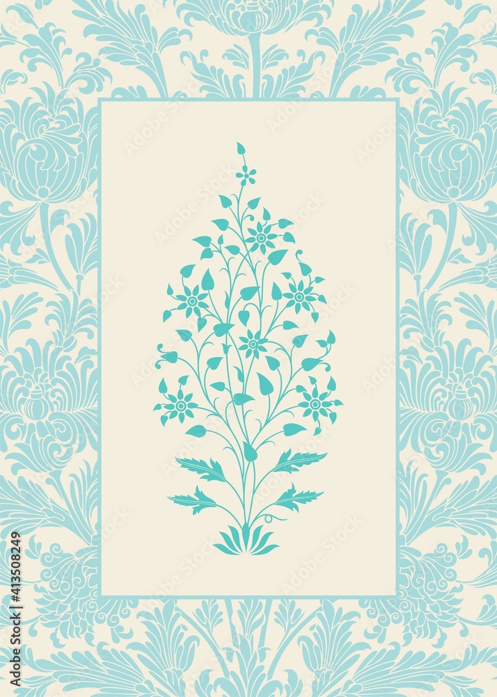 Wall mural wedding card design, paisley floral pattern , India	