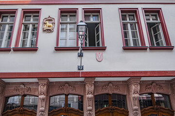 Naklejka premium The architecture of the New Old Town (Neue Altstadt) of Frankfurt am Main with restored historic houses. Frankfurt am Main, Germany.