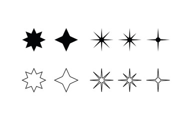Star icons. Twinkling stars. Sparkles, shining burst. Christmas vector symbols isolated, Design icon vector template illustration
