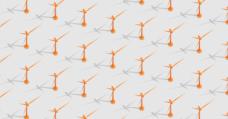 Wind turbines, windmills energy power generators 3d render background pattern