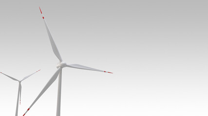 Wind turbines, windmills energy power generators 3d render background