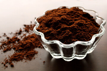 Ground coffee in the bowl