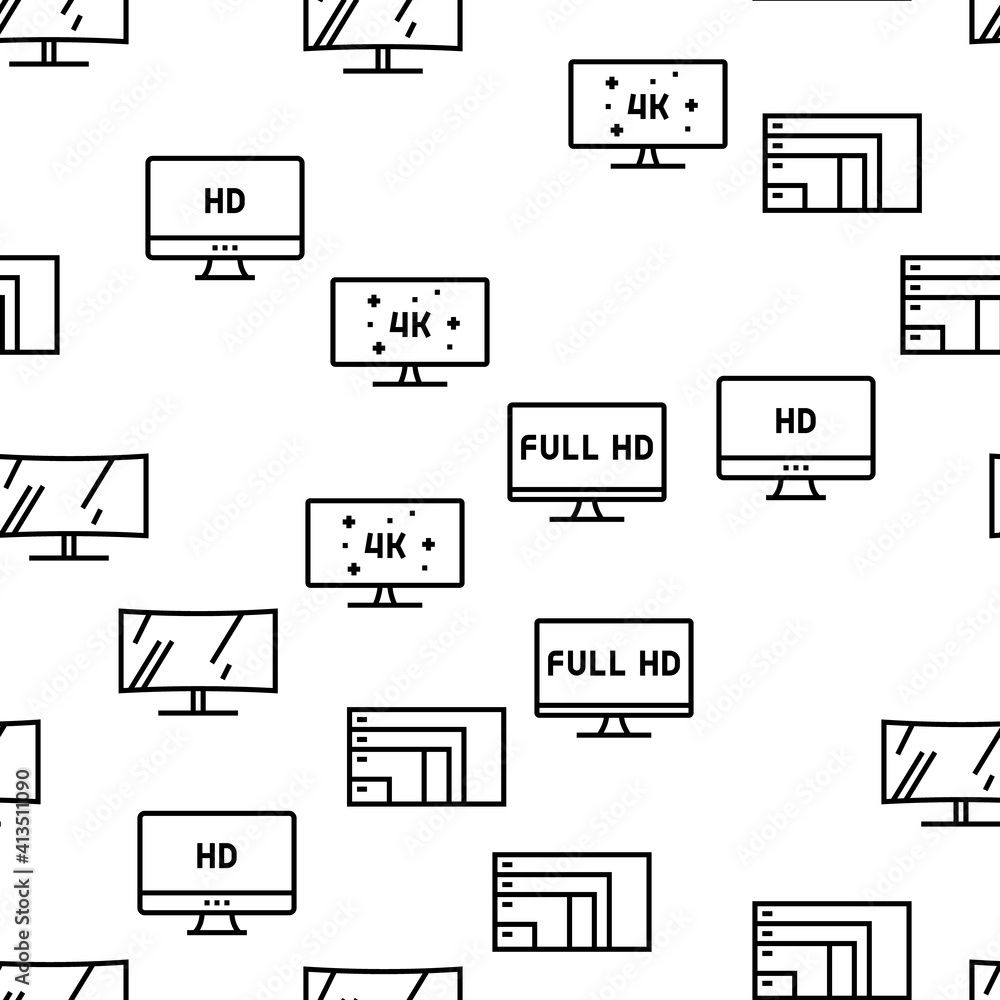 Poster computer pc monitor vector seamless pattern thin line illustration