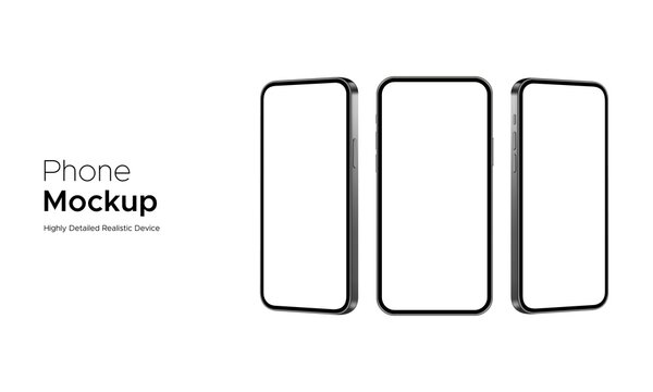 Phone Mockup, Highly Detailed Realistic Devices Isolated on White Background, Front and Side View. Vector Illustration