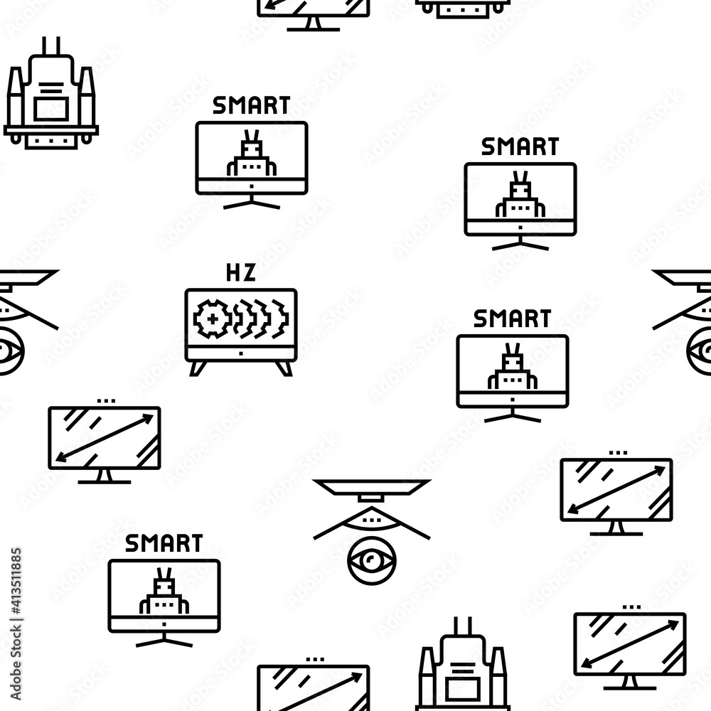 Poster computer pc monitor vector seamless pattern thin line illustration