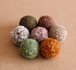 Round multicolored handmade candies without packaging