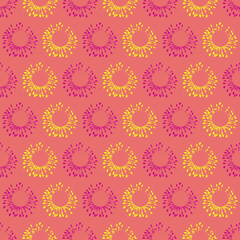 pink and yellow abstract flowers with orange background seamless print