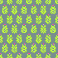 plant with pink flower with grey background seamless repeat pattern