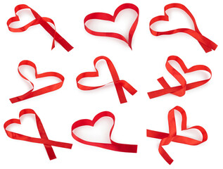 Set of Red hearts ribbons