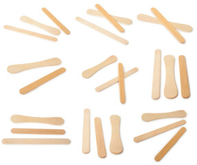 Set of Wooden ice cream sticks on white background