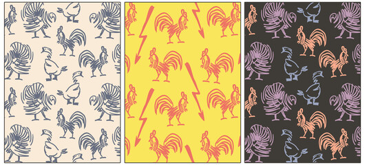 Doodle art. Domestic farm poultry. Seamless vector pattern © Ivan