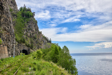 Old railway on edge of Lake Baikal