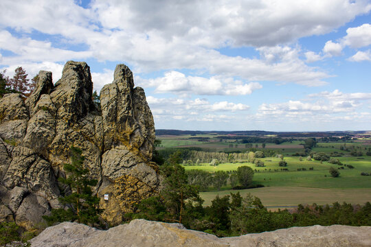 huge imposant rpck formation called Hamburger Wappen, sandsonte in Harz National Park, vlose to Timmenrod, Middle of Germany, Europe