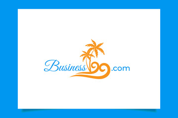 a simple beach logo vector graphic with wave and coconut tree for any business, especially for beach, vacation, ressort, travel, etc.