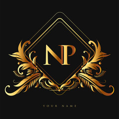 Initial logo letter NP with golden color with ornaments and classic pattern, vector logo for business and company identity. © wikaGraphic