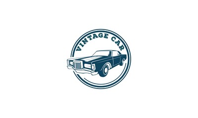 vintage car logo with classic car illustration on white background