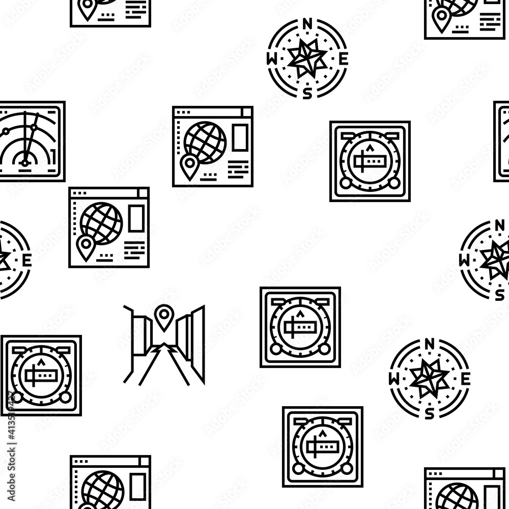 Poster map location system vector seamless pattern thin line illustration
