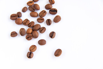 Coffee beans on a white background. Roasted coffee beans.