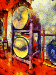 Obraz na płótnie Canvas Big ancient drum Illustrations creates an impressionist style of painting.