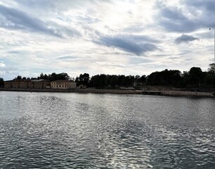 Fototapeta premium Gulf of Baltic sea and embankment in Vyborg, Russia