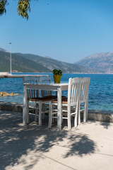 Restaurant table on the island of Kefalonia in Greece