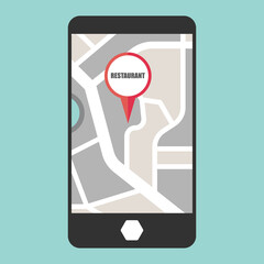 road map direction in mobile phone with colorful pin pointer. vector illustration