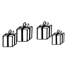 Winter holiday cartoon present. Christmas box isolated on white background. Merry Christmas and New year doodle vector illustration. Template design for invitation, poster, card.