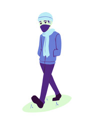 Walking man with facemask on