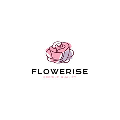 beauty roses logo vector icon illustration line outline monoline