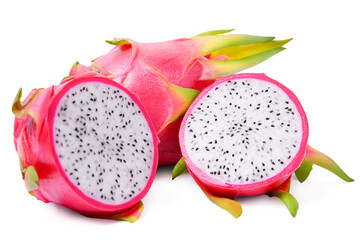 cut a half of dragon fruits or pitaya isolated.
