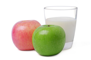 apple red, green and milk isolated on white background