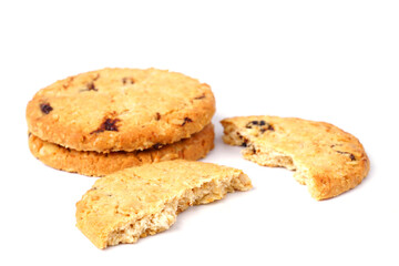 homemade chocolate chips cookies isolated on white background. Sweet biscuits.