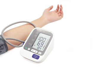 Woman take care for health, using sphygmomanometer for measure blood pressure