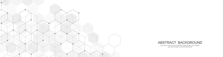 Banner design template. Abstract background with geometric shapes and hexagon pattern. Vector illustration for medicine, technology or science design