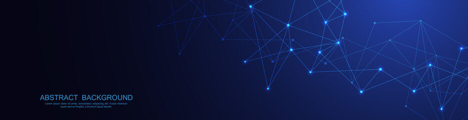 Website header or banner design with abstract polygonal background and connecting dots and lines. Global network connection. Digital technology with plexus background and space for your text