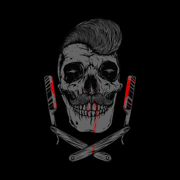 Skull pomade razor barbershop graphic illustration vector art t-shirt design