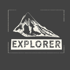 Explorer. Grunge vintage phrase. Typography, t-shirt graphics, print, poster, banner, slogan, flyer, postcard.