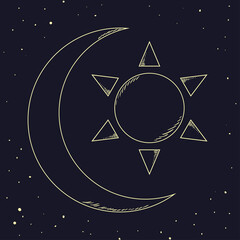 Esoteric vector sun, moon. Astrology and tarot geometric illustration