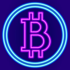 neon bitcoin sign. Vector illustration