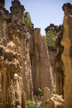Vertical shot of the rock formations of Djavolja Varos located in Serbia during daylight