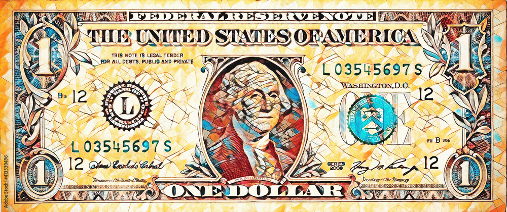 Poster one dollar isolate on white paper background.