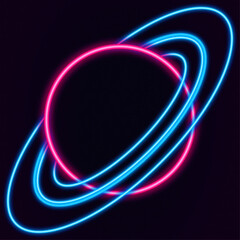neon sign planet saturn with rings. Vector illustration © Мария Агеева