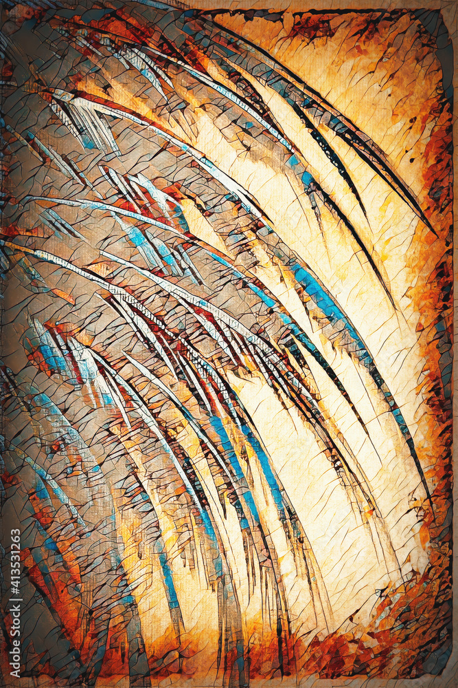 Aufkleber decorative graphic collage with feather motives on abstract background.